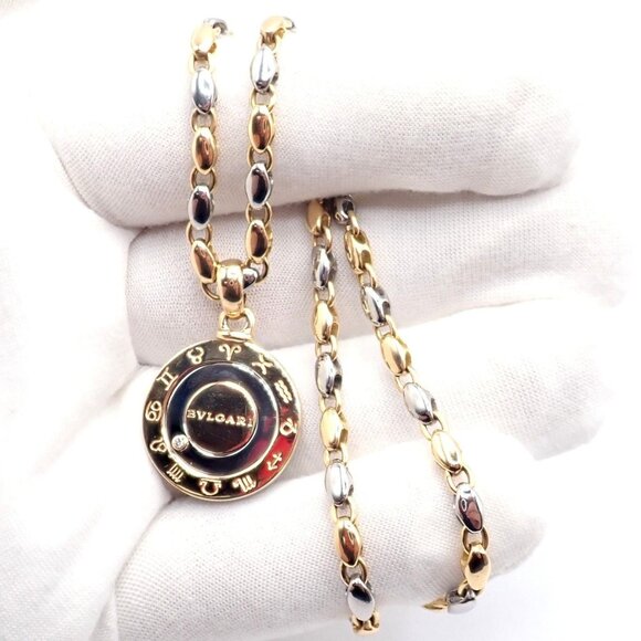 Authentic! Bulgari Bvlgari 18k Yellow Gold Steel Diamond Zodiac Pendant Necklace - Picture 9 of 16